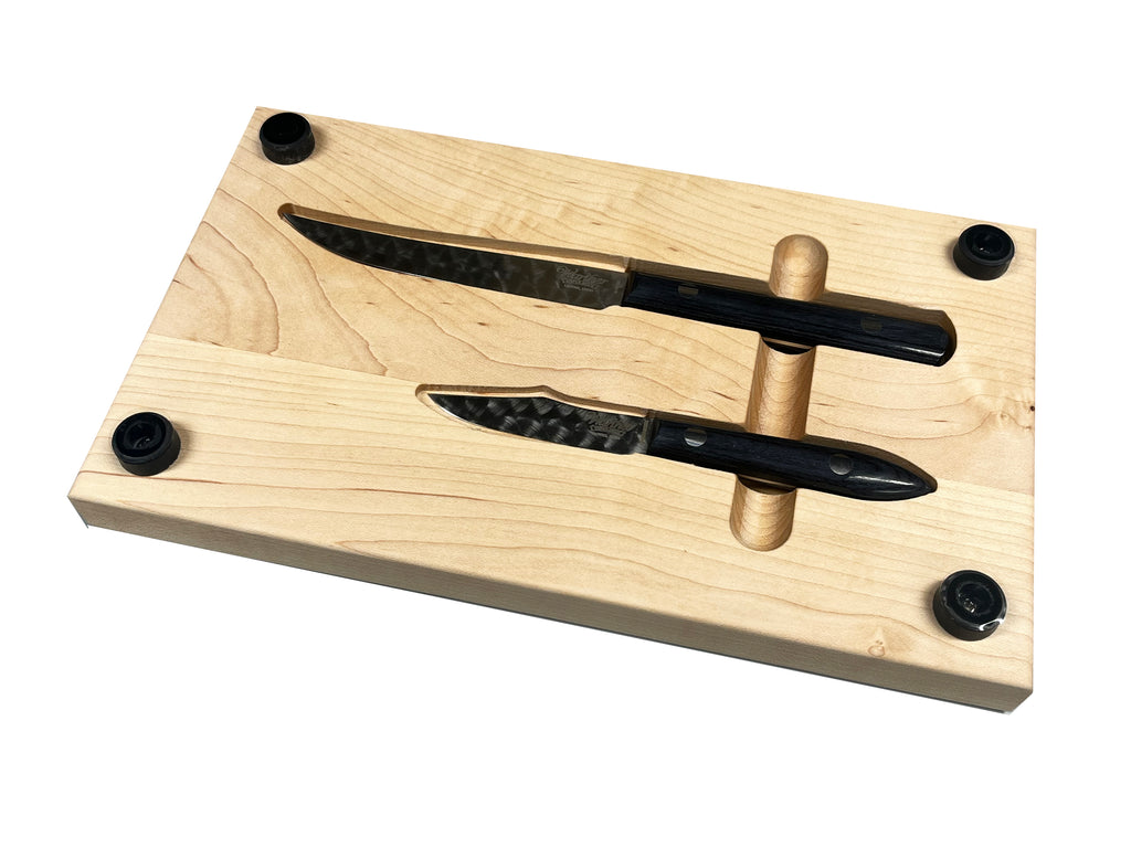 Choice 9 x 5 1/2 Wooden Serving / Cutting Board with Knife Slot and 4  Handle